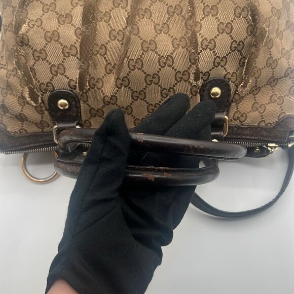 GUCCI GG CANVAS LEATHER SUKEY 2 WAY SHOULDER CROSSBODY BOSTON BAG - Picture 8 of 13